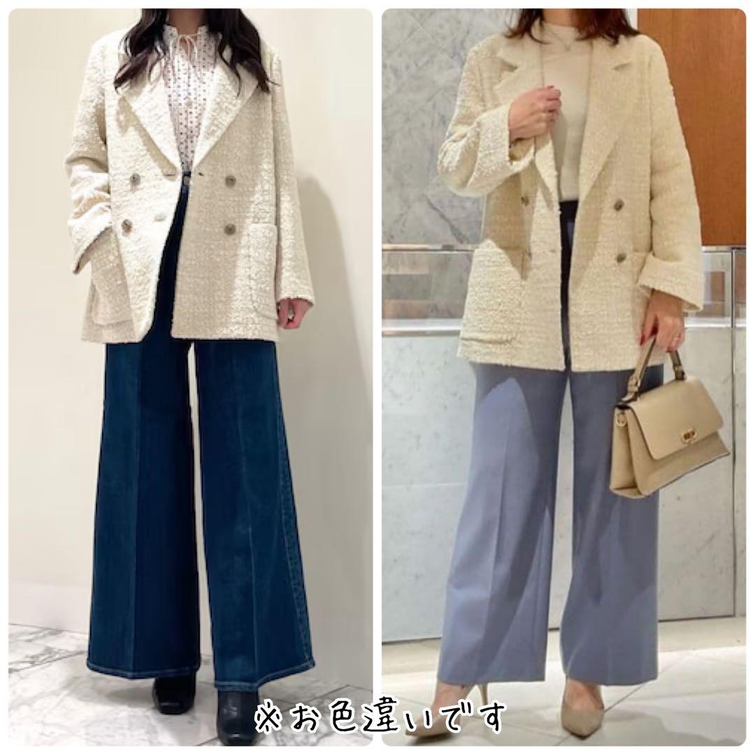 【ANAYI】定価11万　24AW　ラメツイードテーラーダブルコート　ハーフ丈