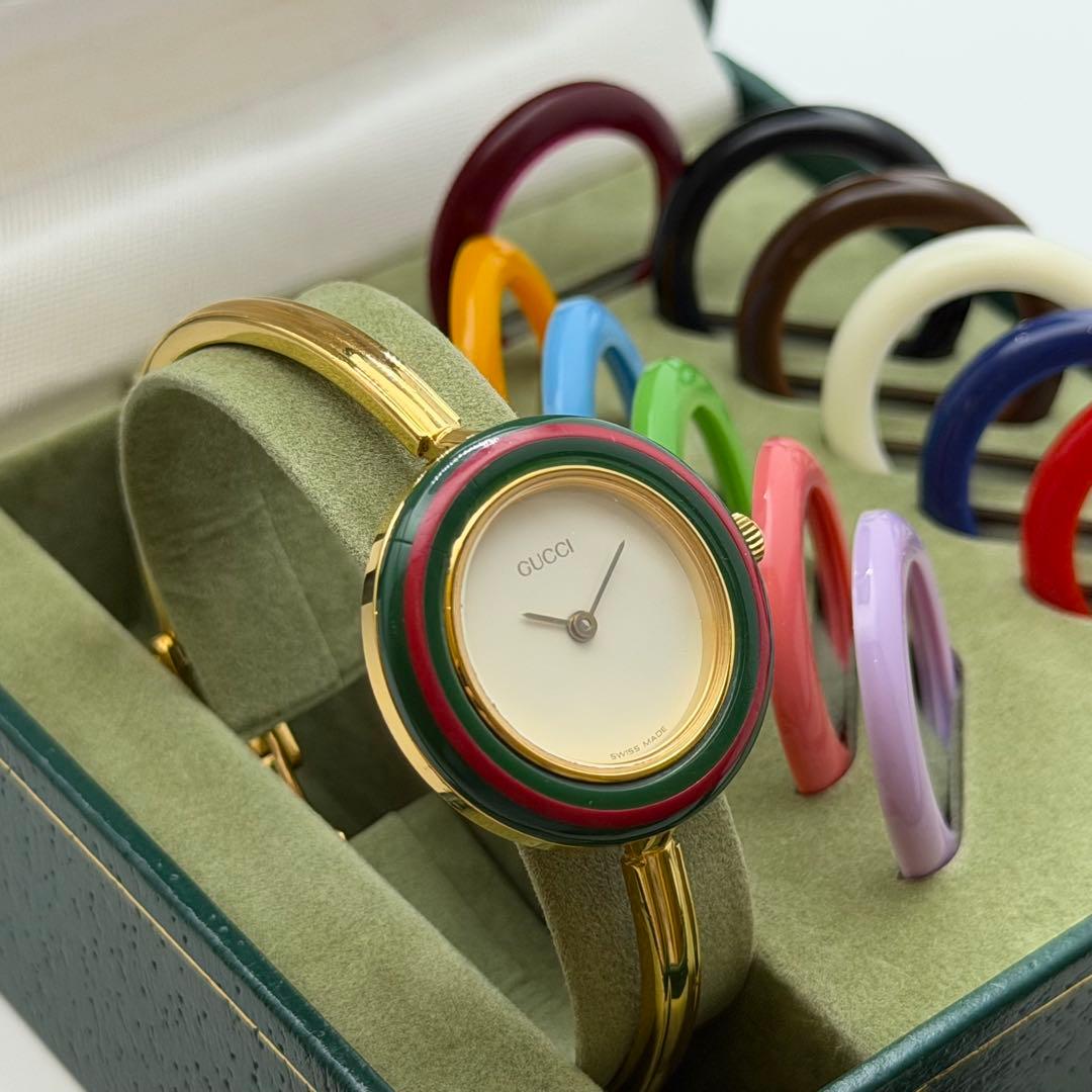 動作未確認　美品　グッチ　チェンジベゼル　ベゼル11個付 クォーツ　希少　箱説保