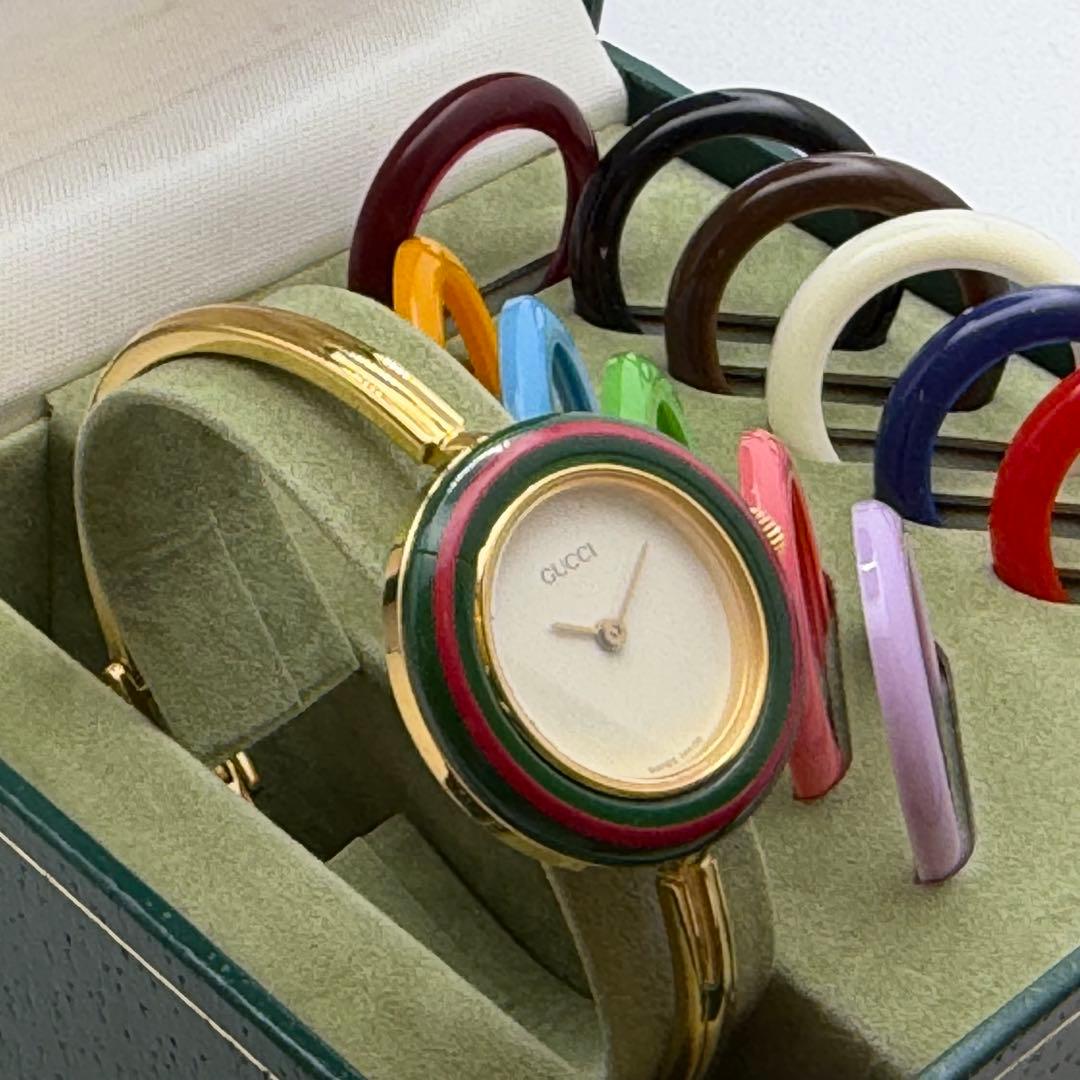 動作未確認　美品　グッチ　チェンジベゼル　ベゼル11個付 クォーツ　希少　箱説保