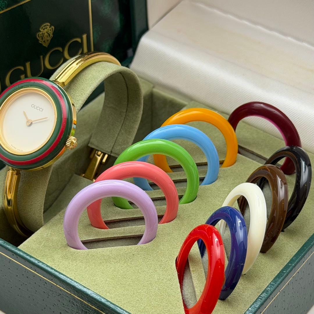 動作未確認　美品　グッチ　チェンジベゼル　ベゼル11個付 クォーツ　希少　箱説保