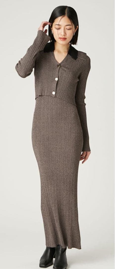 FRAY I.D ポロカラーアンサンブルリブニットワンピース