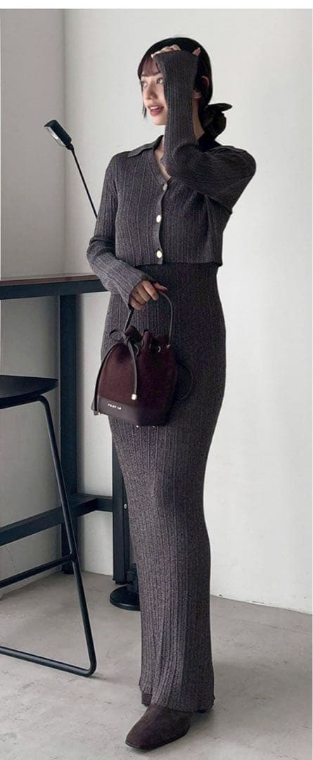 FRAY I.D ポロカラーアンサンブルリブニットワンピース