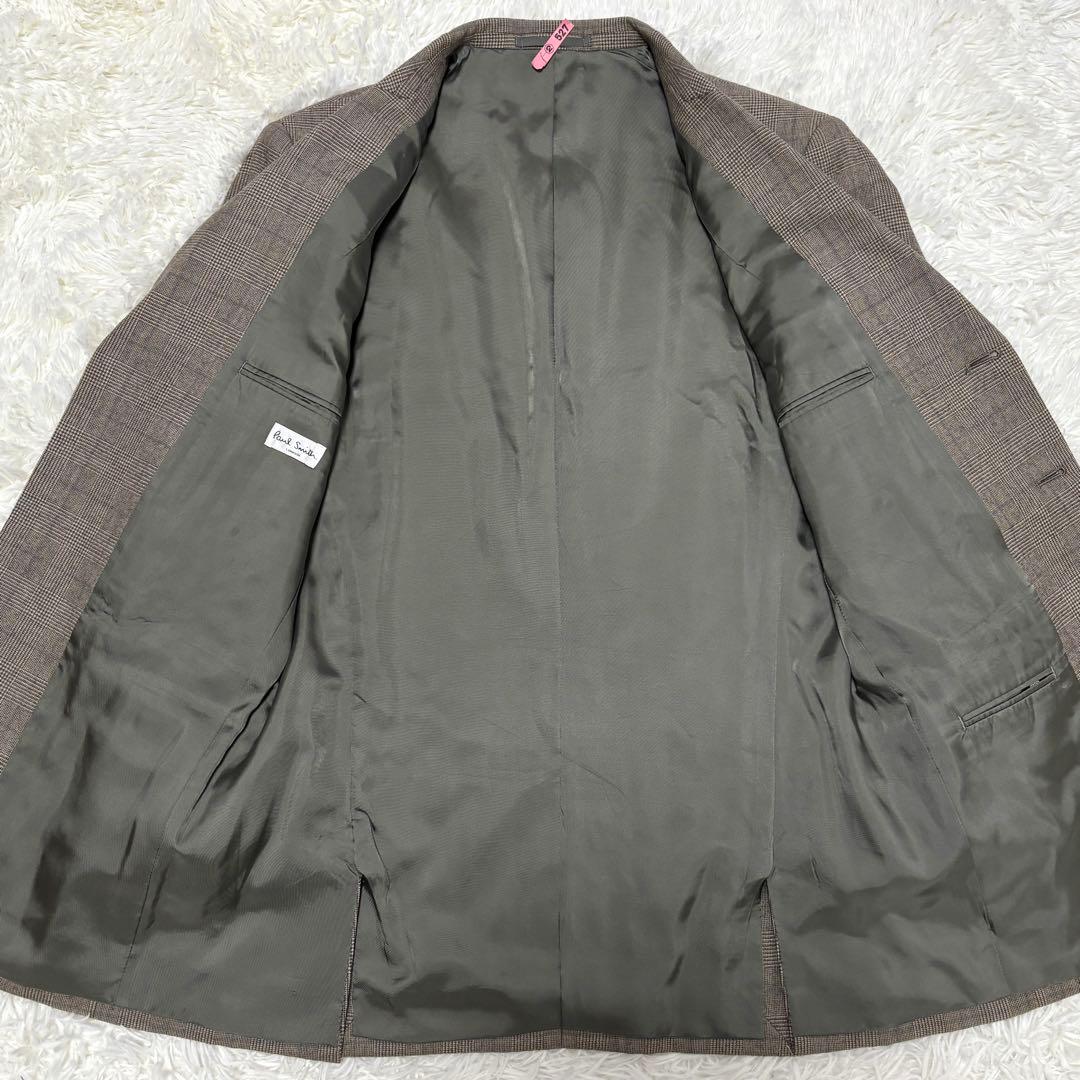 【美品】Lサイズ ポールスミス フランネル グレンチェック スーツ グレージュ
