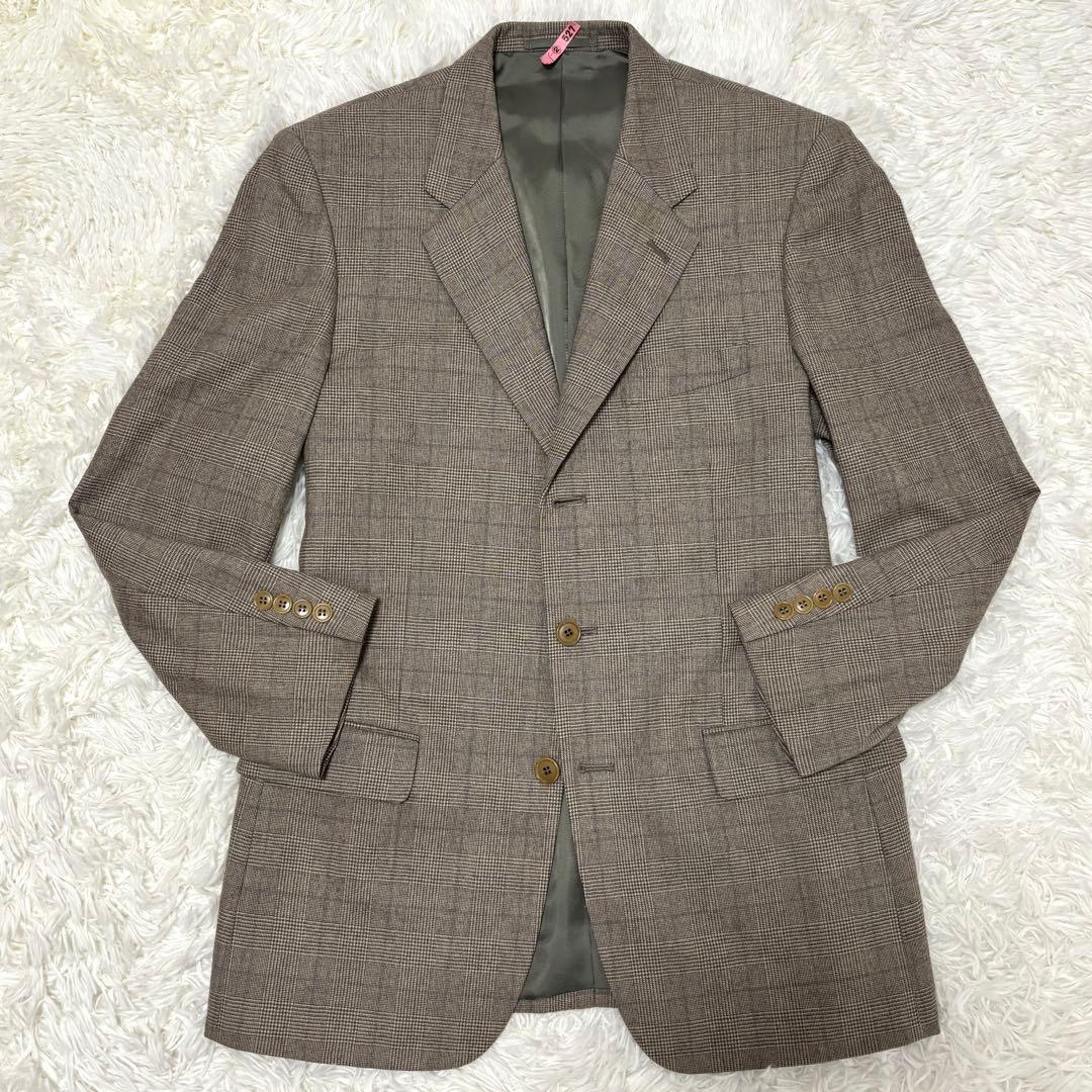 【美品】Lサイズ ポールスミス フランネル グレンチェック スーツ グレージュ