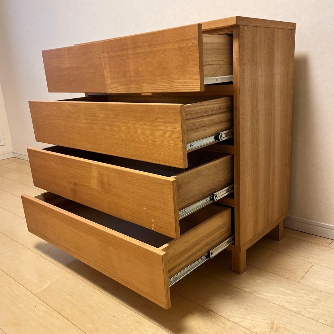 MUJI 天然木タモ材 4段チェスト W800