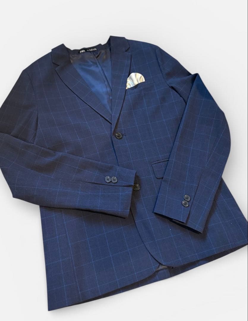 ZARA ネイビー チェック柄 スーツ３点セット　164cm