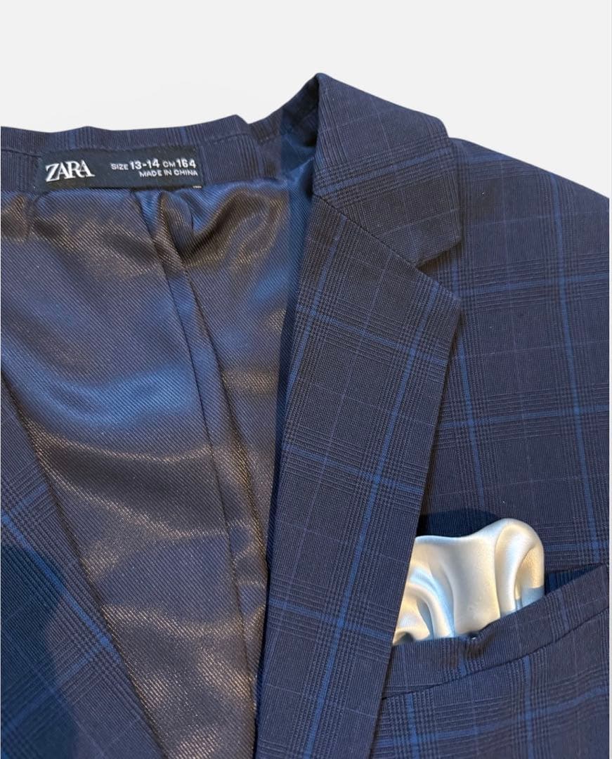 ZARA ネイビー チェック柄 スーツ３点セット　164cm