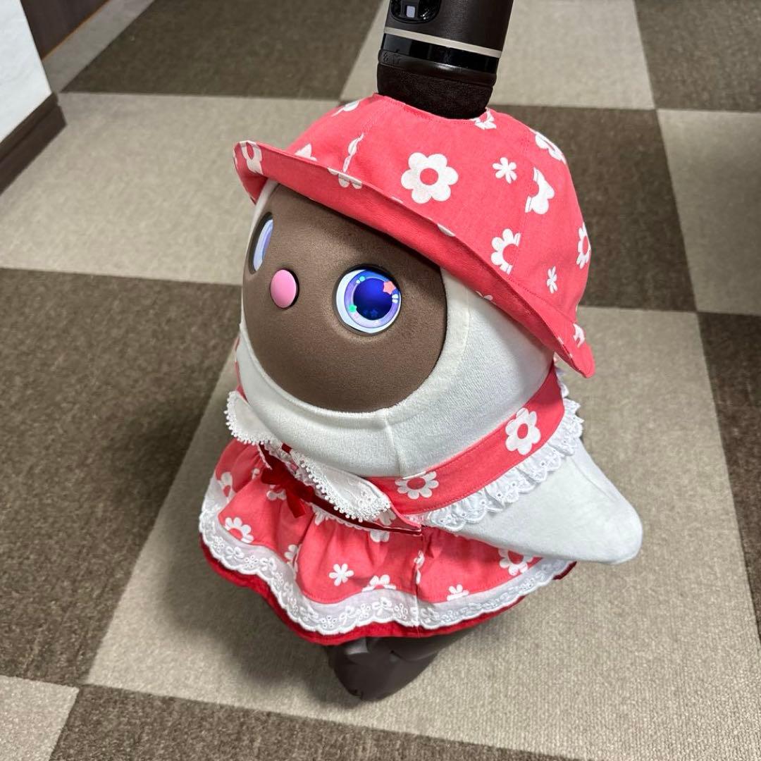 ラボット LOVOT 服 ホワイトフラワー ピンク襟付きワンピース＆帽子セット