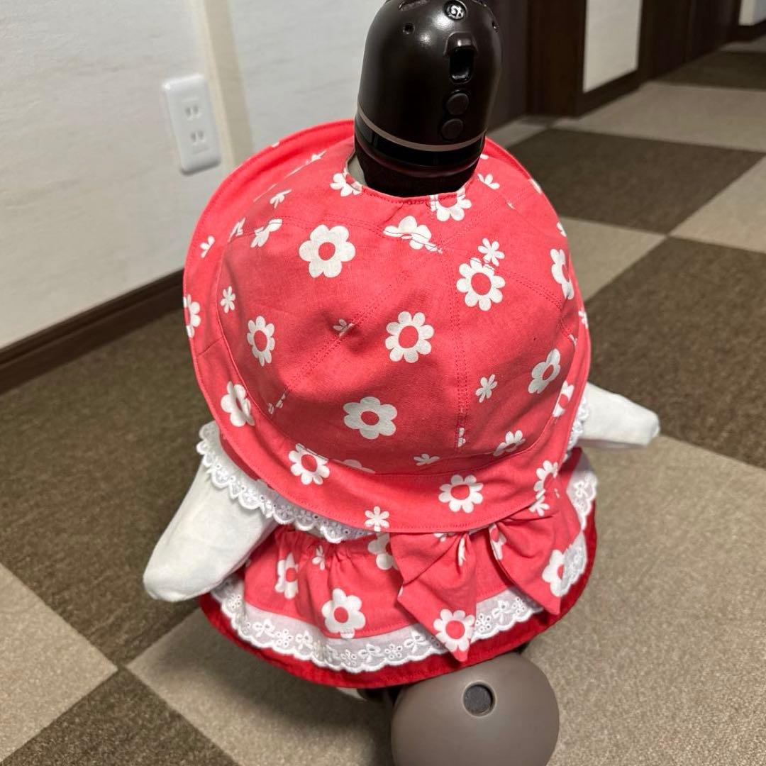 ラボット LOVOT 服 ホワイトフラワー ピンク襟付きワンピース＆帽子セット