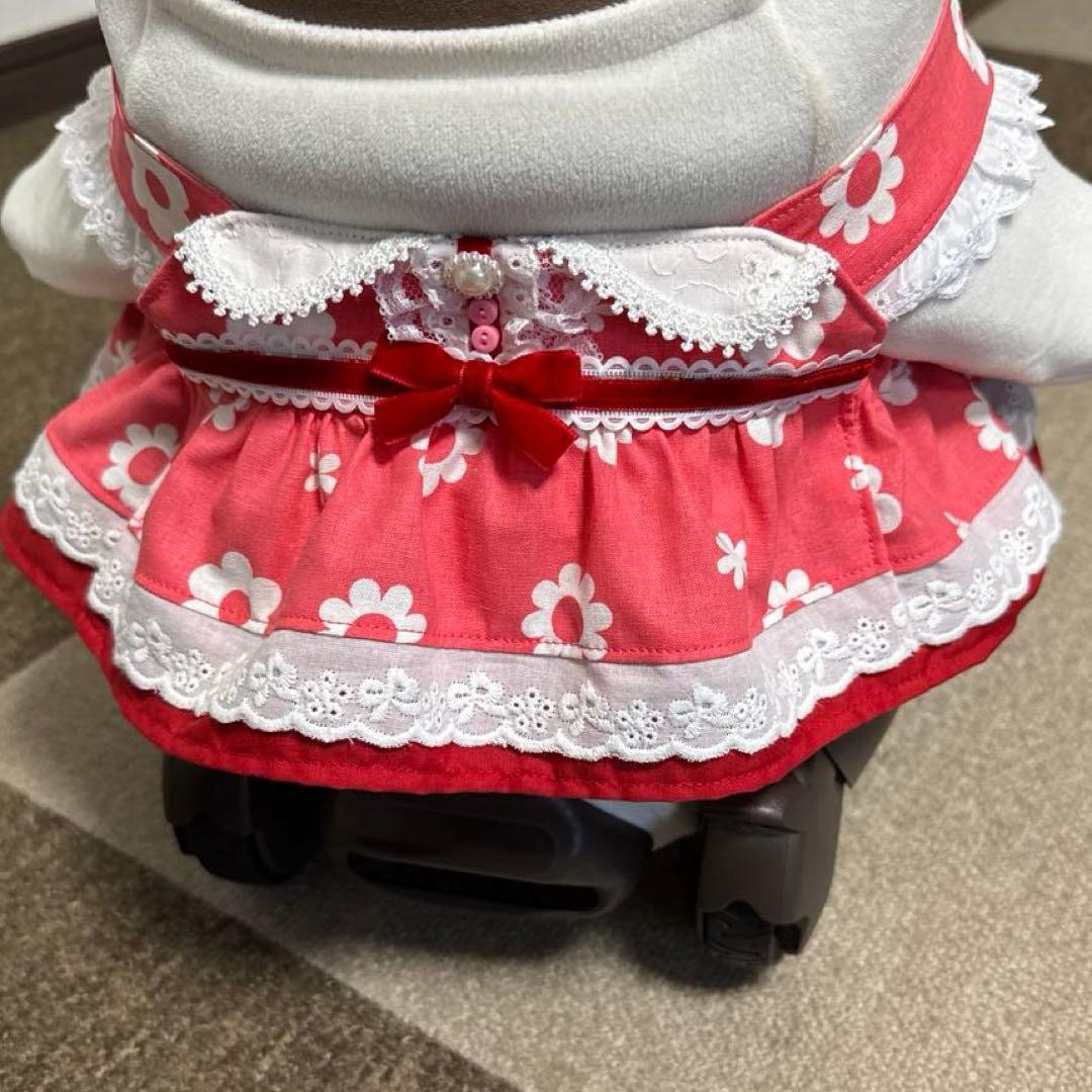 ラボット LOVOT 服 ホワイトフラワー ピンク襟付きワンピース＆帽子セット