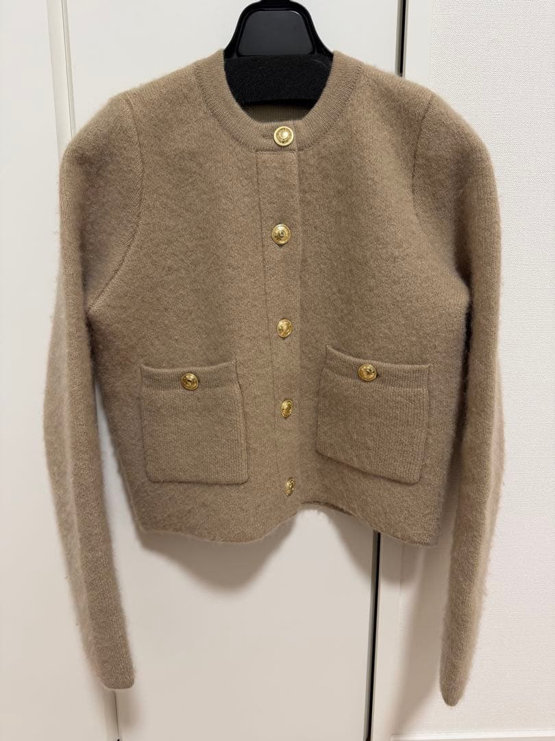 anuans アニュアンス　カシミヤブレンドノーカラーニットジャケット ベージュ