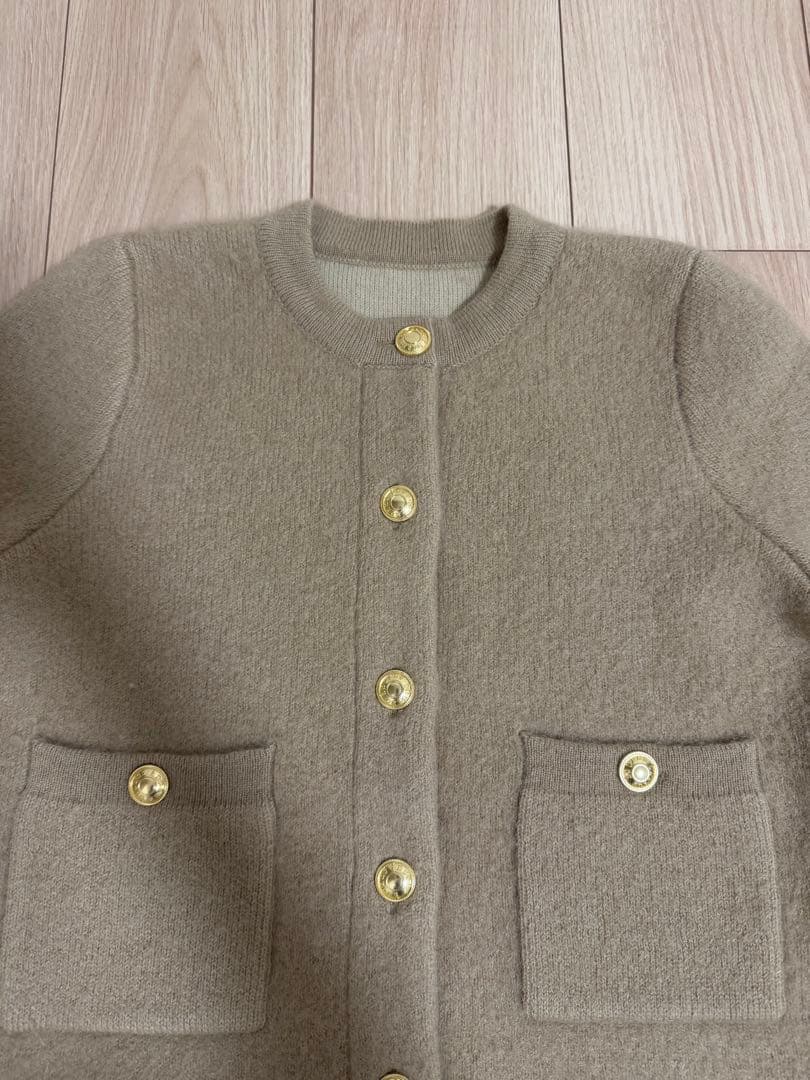 anuans アニュアンス　カシミヤブレンドノーカラーニットジャケット ベージュ