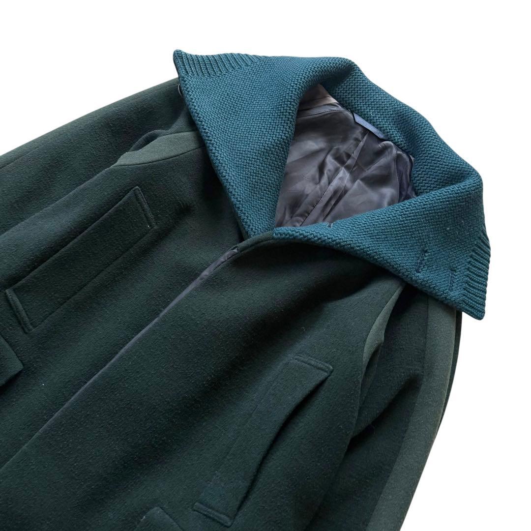 ポールスミス スタンドカラー ストレッチウールコート ニット グリーン メンズM