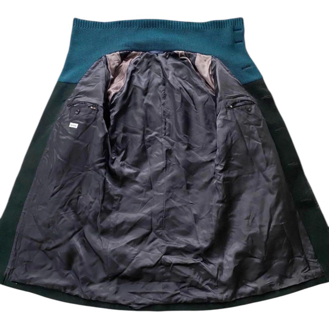 ポールスミス スタンドカラー ストレッチウールコート ニット グリーン メンズM