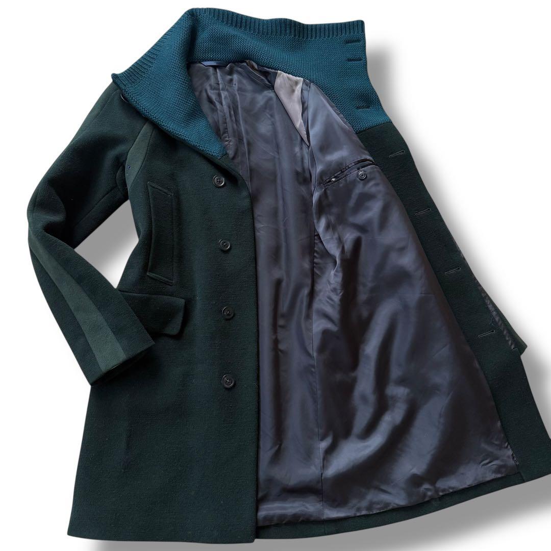 ポールスミス スタンドカラー ストレッチウールコート ニット グリーン メンズM