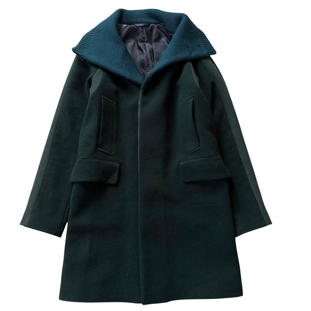 ポールスミス スタンドカラー ストレッチウールコート ニット グリーン メンズM