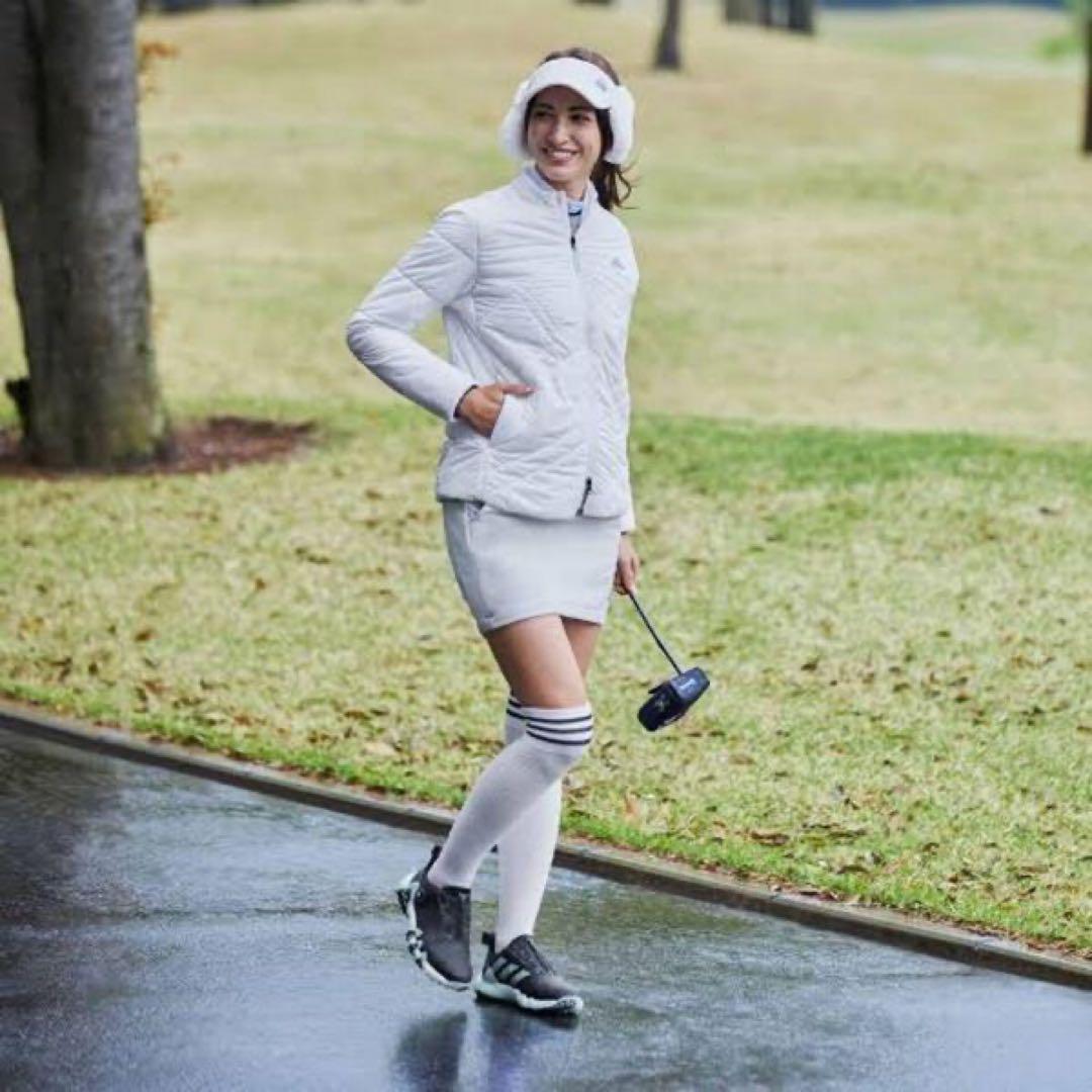 新品 レディースS adidasゴルフキルティング中綿ジャケット&スカート 白