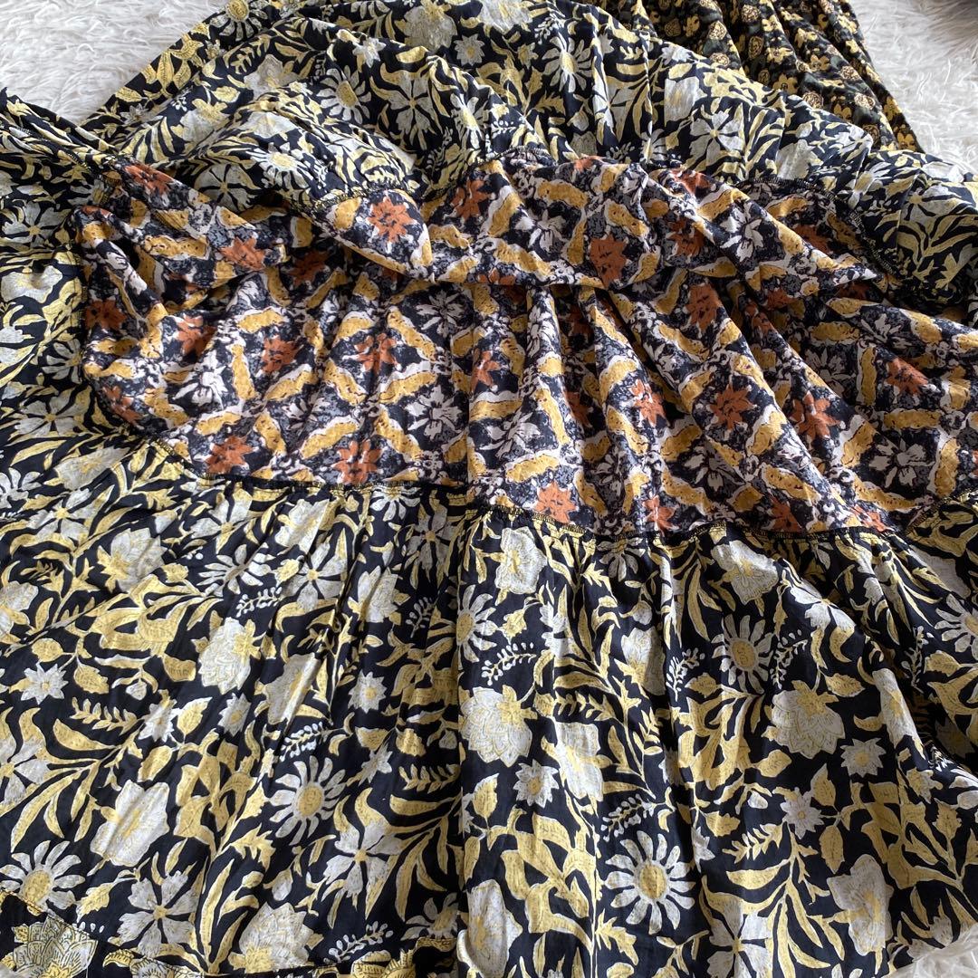 つぶつぶフリーダ　ワンピース　インド四段パッチワークティアードワンピース