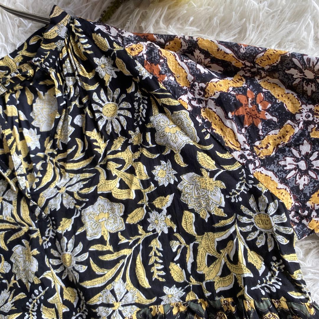 つぶつぶフリーダ　ワンピース　インド四段パッチワークティアードワンピース