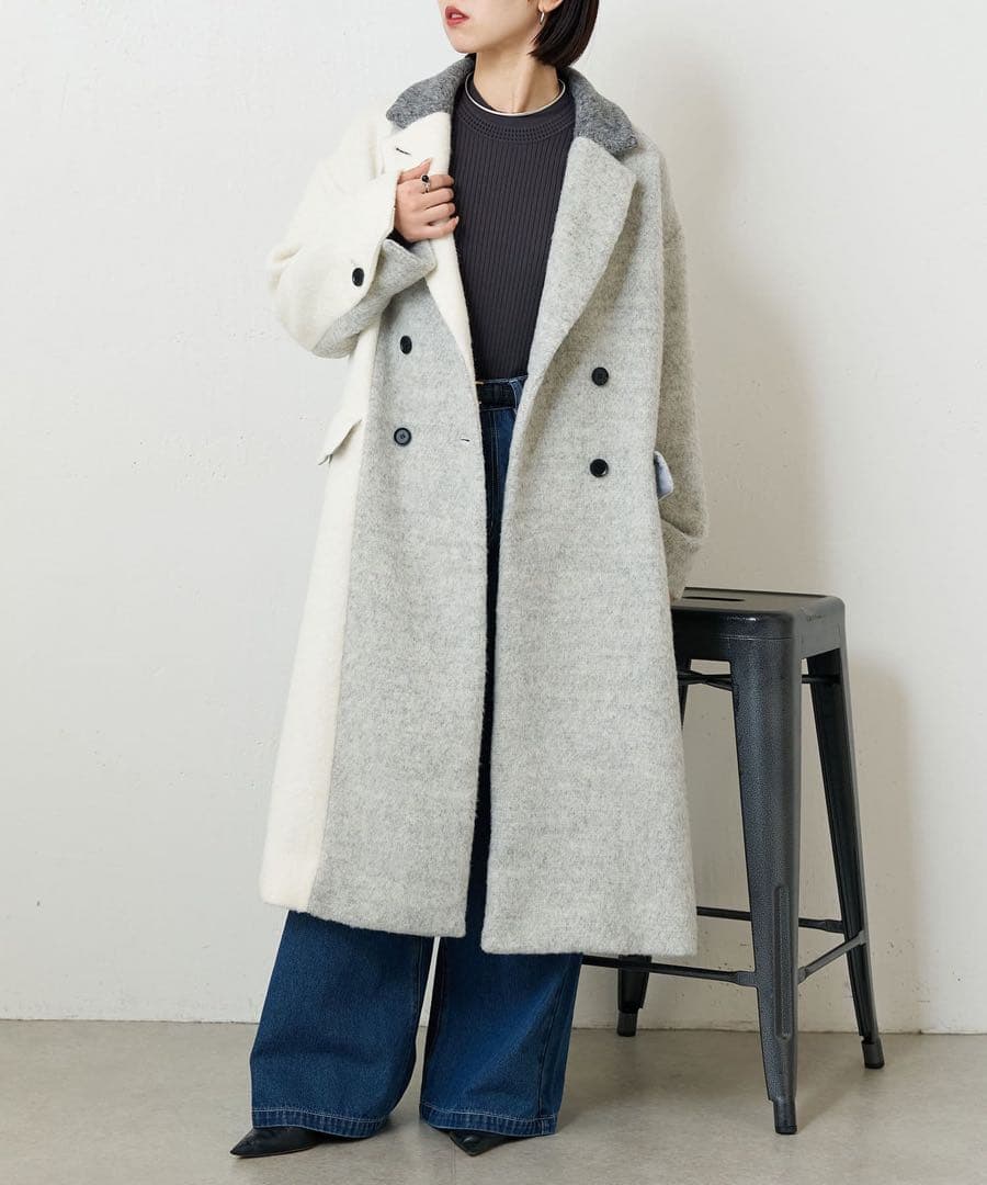 値下げ！新品　今季　完売品　ジェナ　3配色テーラーコート　チャコールグレー