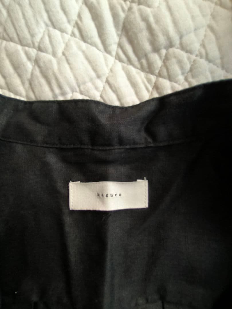 かぐれ　バンドカラーリネンハーフスリーブオールインワン　黒