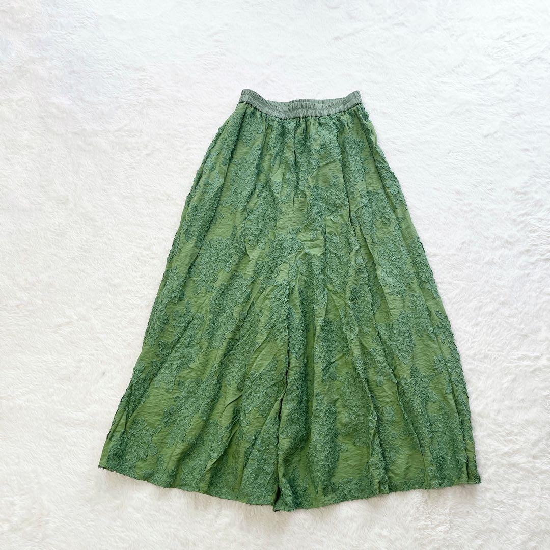 BEARDSLEY カットジャガードサルエルパンツ 緑 ゴム 刺繍 ゆったり