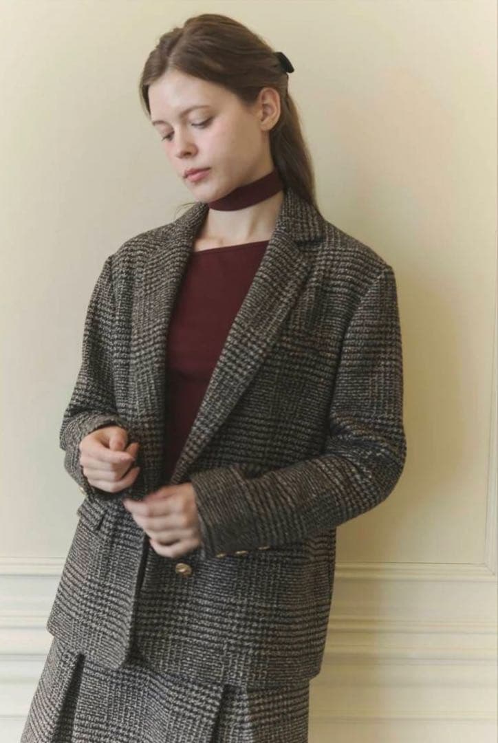 ORGUE オルグ オーバーチェック ジャケットSテーラードジャケット ブラウン