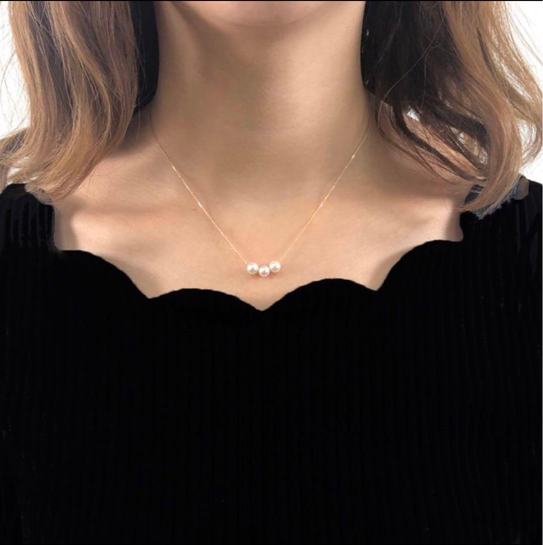 K18 18金　毎日付けたくなる　あこや真珠　あこやパール　３連　ネックレス