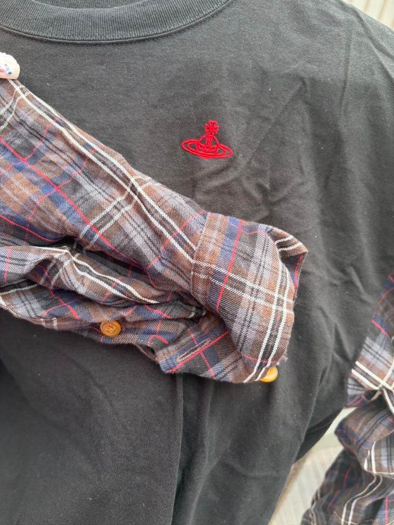 タータンチェックブロッキングポイントスリーブトップ