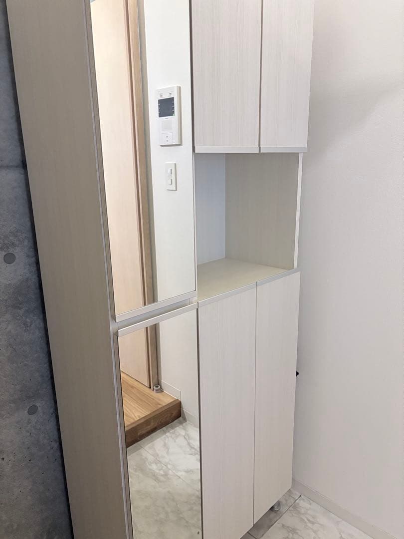 ホワイト ハイタイプ シューズラック ミラー付き