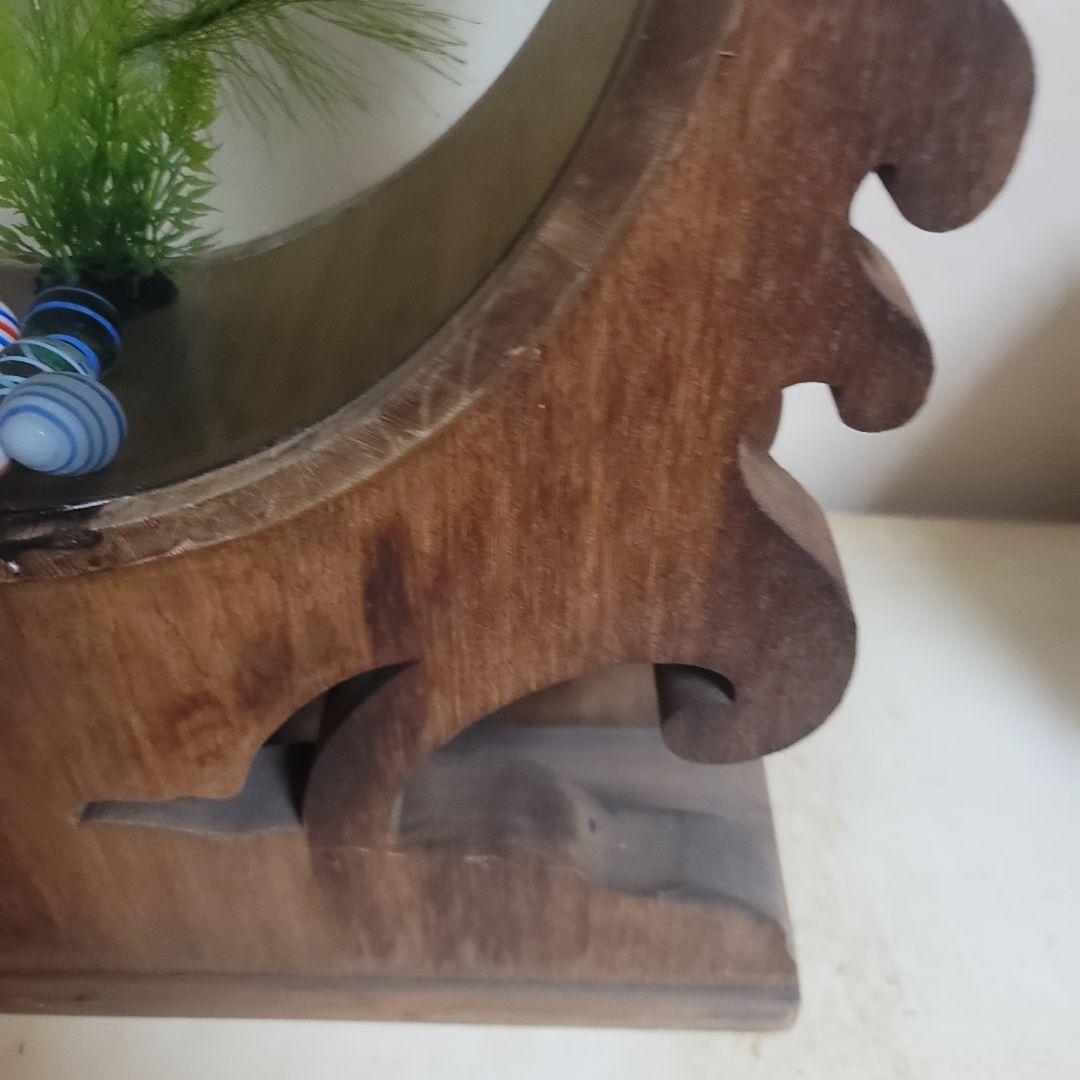 @*ー様 木製 円形金魚鉢 中型 人工水草付き