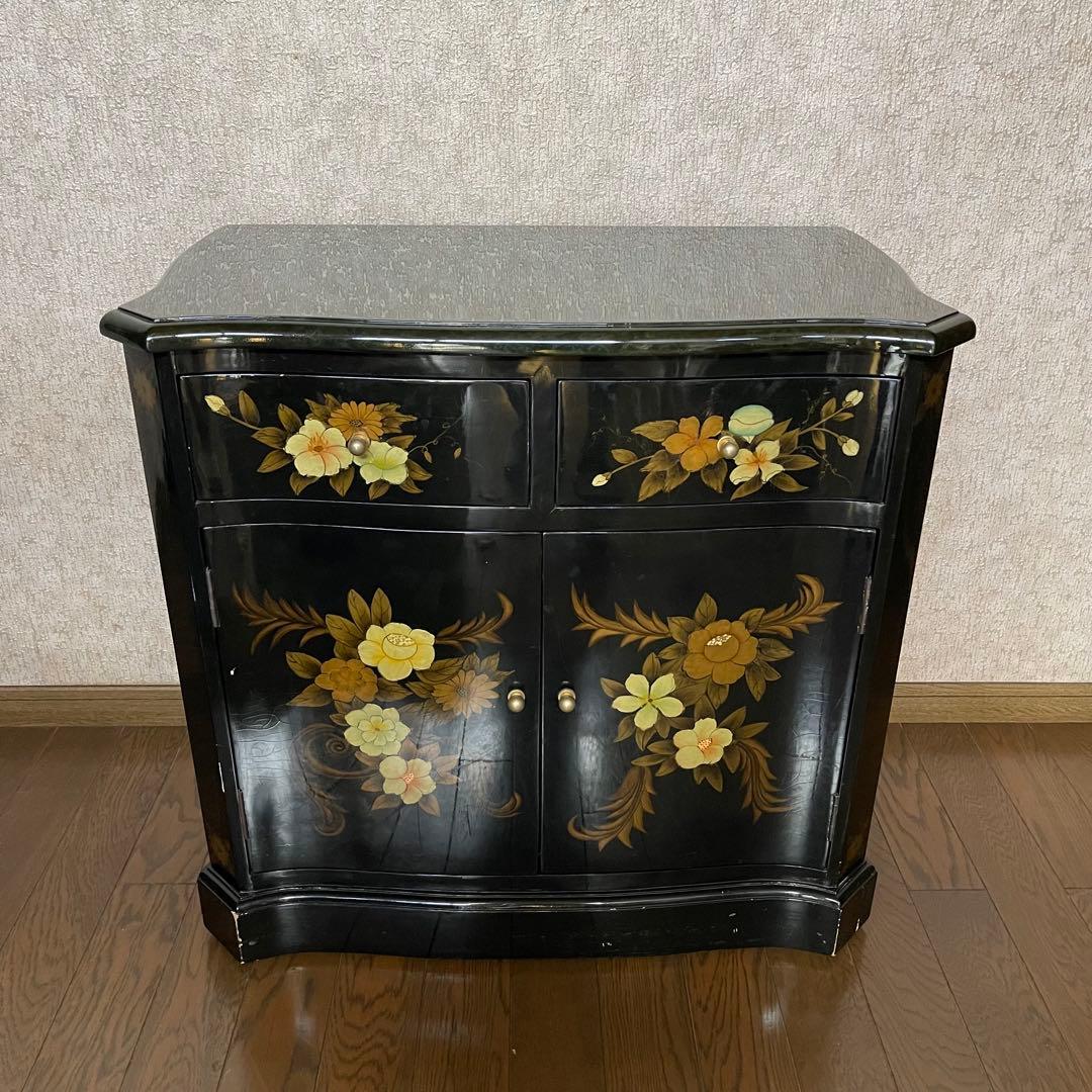 【ヴィンテージ・キャビネット】45X81X77 花柄の装飾箪笥　アジアン家具