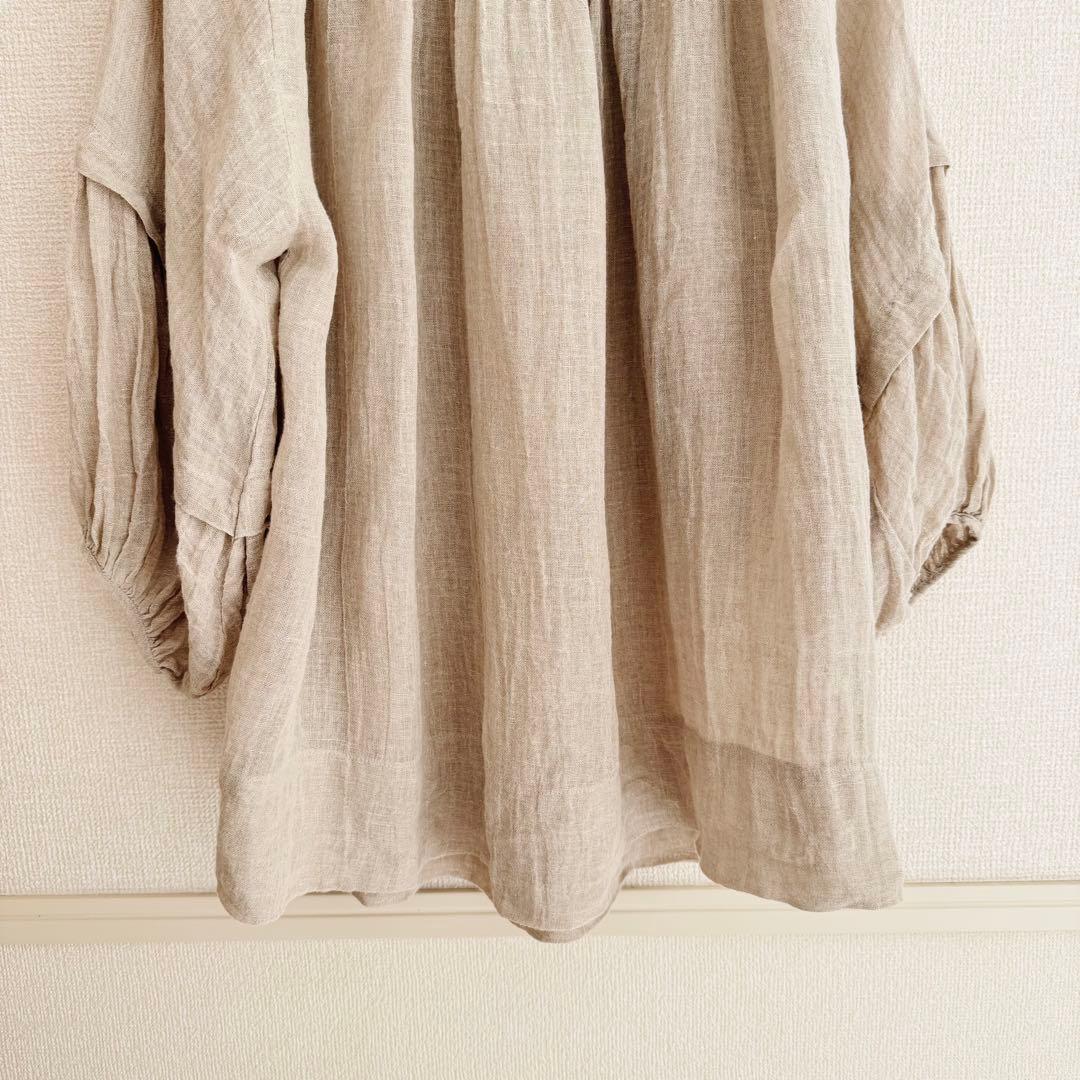 【美品】ハグオーワー リネン ガーゼ バルーン スリーブブラウス チュニック