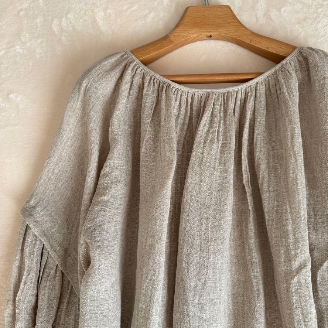 【美品】ハグオーワー リネン ガーゼ バルーン スリーブブラウス チュニック