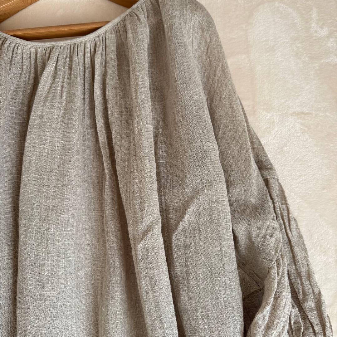 【美品】ハグオーワー リネン ガーゼ バルーン スリーブブラウス チュニック