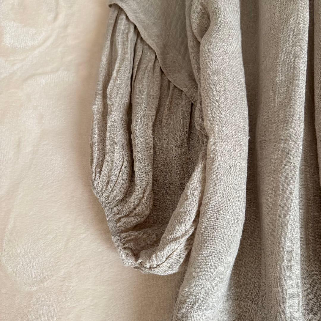 【美品】ハグオーワー リネン ガーゼ バルーン スリーブブラウス チュニック