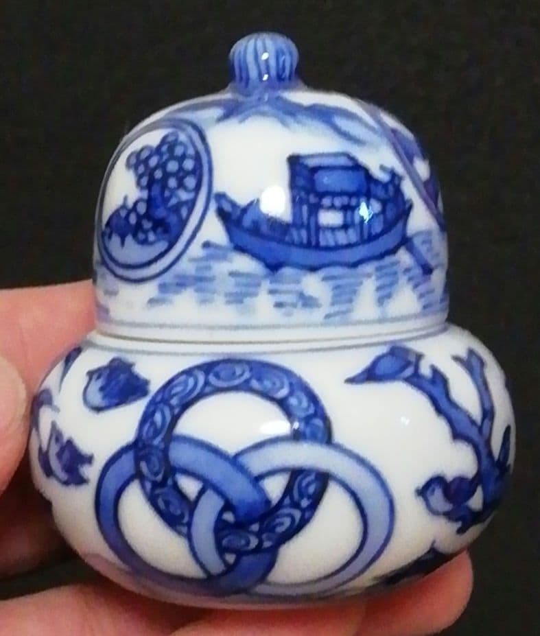 西村徳泉作　染付　祥瑞　瓢　香合　共箱　茶道具