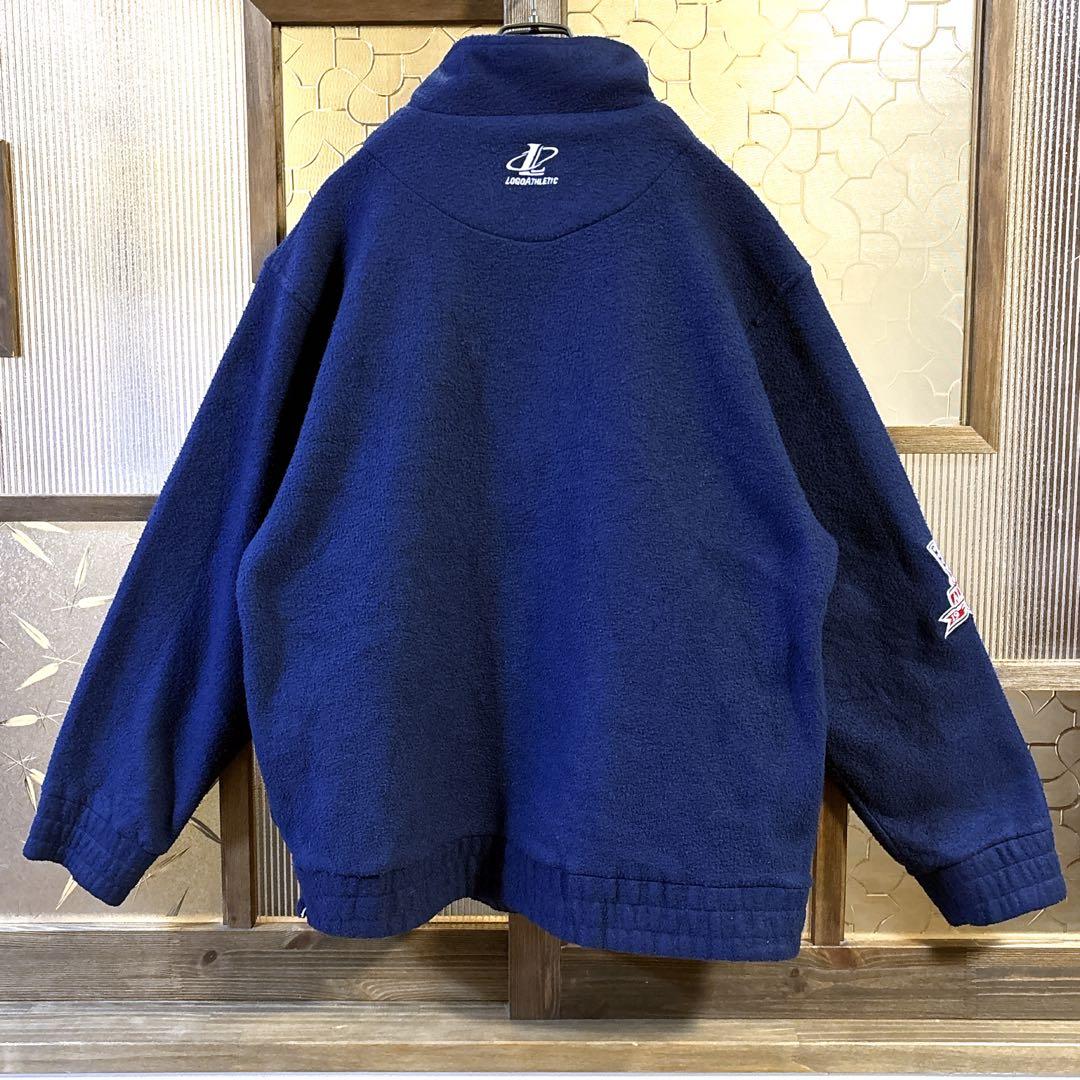90s US古着　MLBインディアンス　ハーフジップフリース　M ネイビー　刺繍