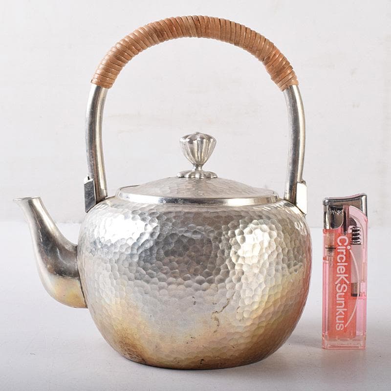 茶道具　平安　長栄堂造　純錫　湯沸かし　錫瓶　約497ｇ　共箱　D　R8102