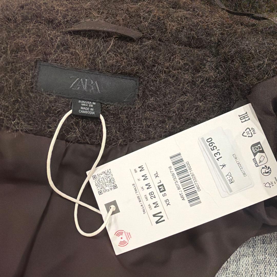 新品タグ付き　ZARA ブークレダブルブレストミディ丈コート　M