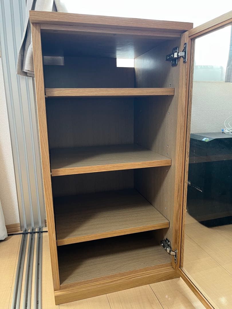 【美品】無印良品 木製キャビネット・ガラス扉・オーク材