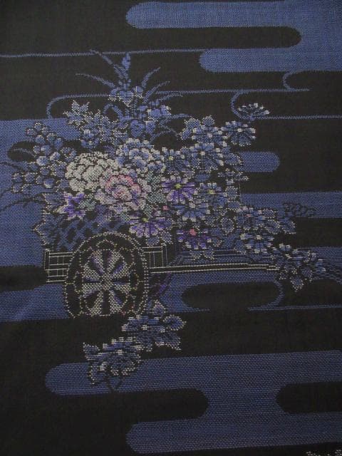 着用少ない！美品＊純泥染＊９マルキ＊本場大島紬＊黒＆青＊着物＊１５６ｃｍ＊裄６８