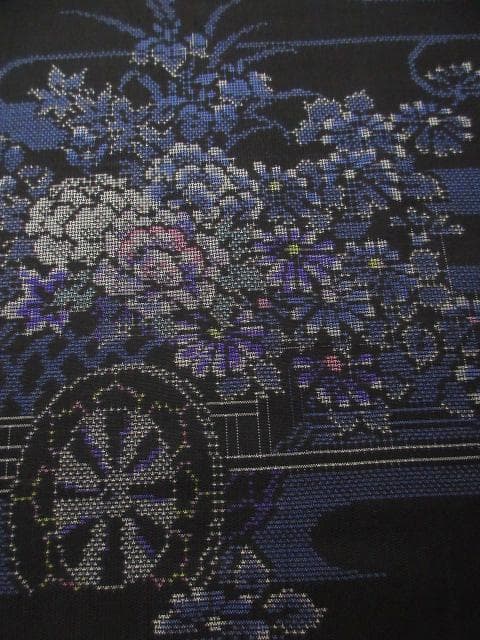 着用少ない！美品＊純泥染＊９マルキ＊本場大島紬＊黒＆青＊着物＊１５６ｃｍ＊裄６８