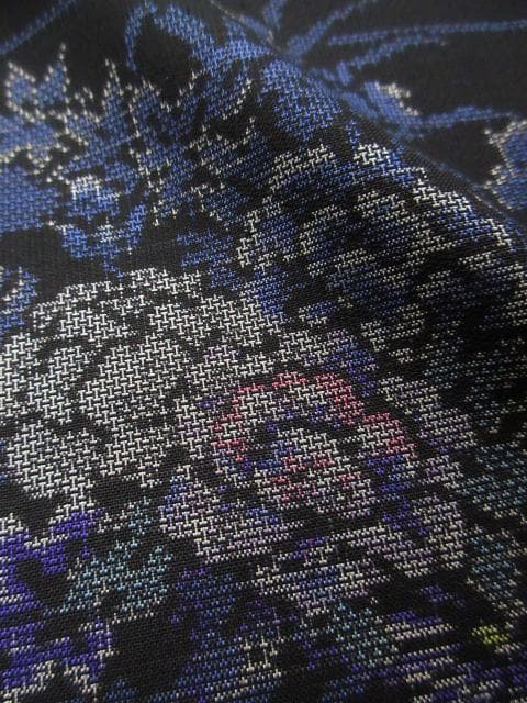 着用少ない！美品＊純泥染＊９マルキ＊本場大島紬＊黒＆青＊着物＊１５６ｃｍ＊裄６８