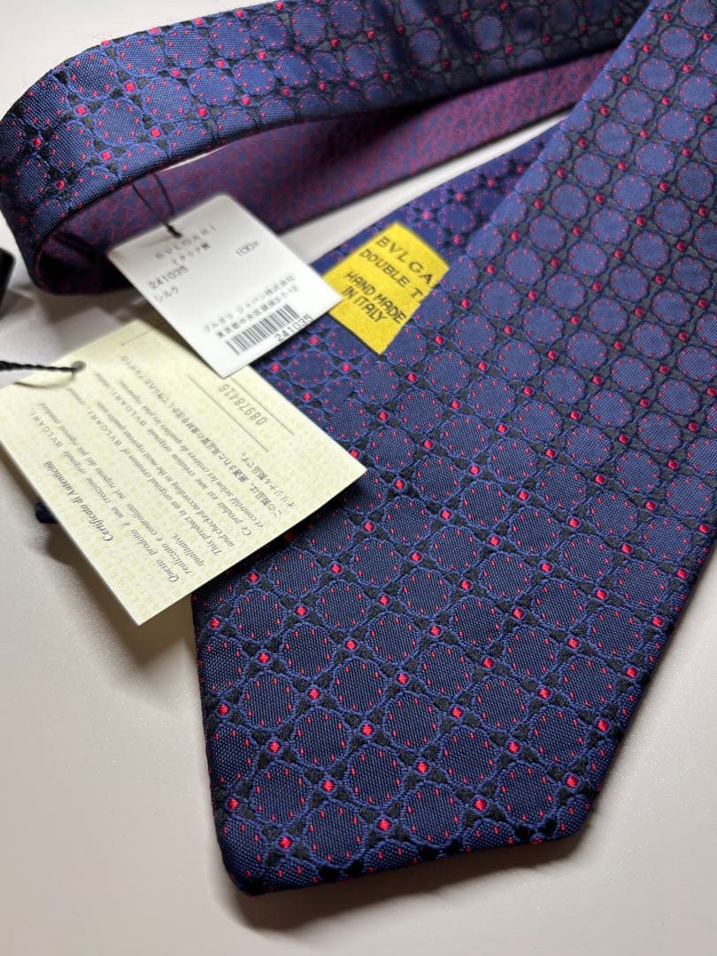 未使用 BVLGARI ロゴマニア ダブルフェイス ネクタイ ネイビー 箱付
