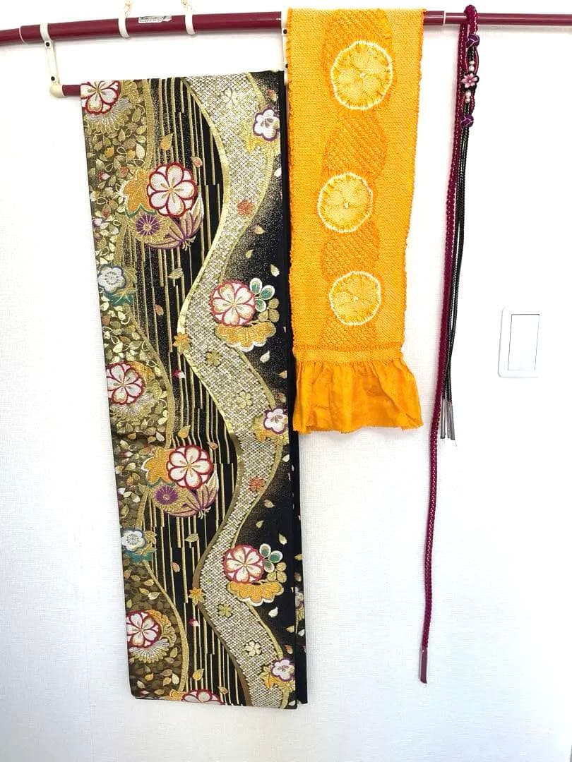 成人式　振袖　長襦袢　半えり　帯　帯締め　帯揚げ　6点セット　金コマ刺繍　菊京屋