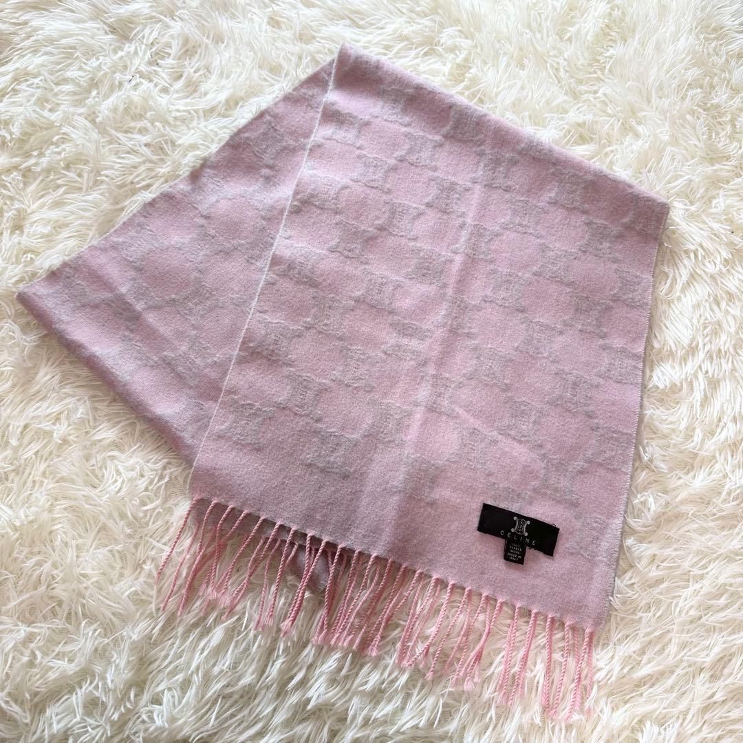 CELINE セリーヌ トリオンフ マフラー ピンク グレー