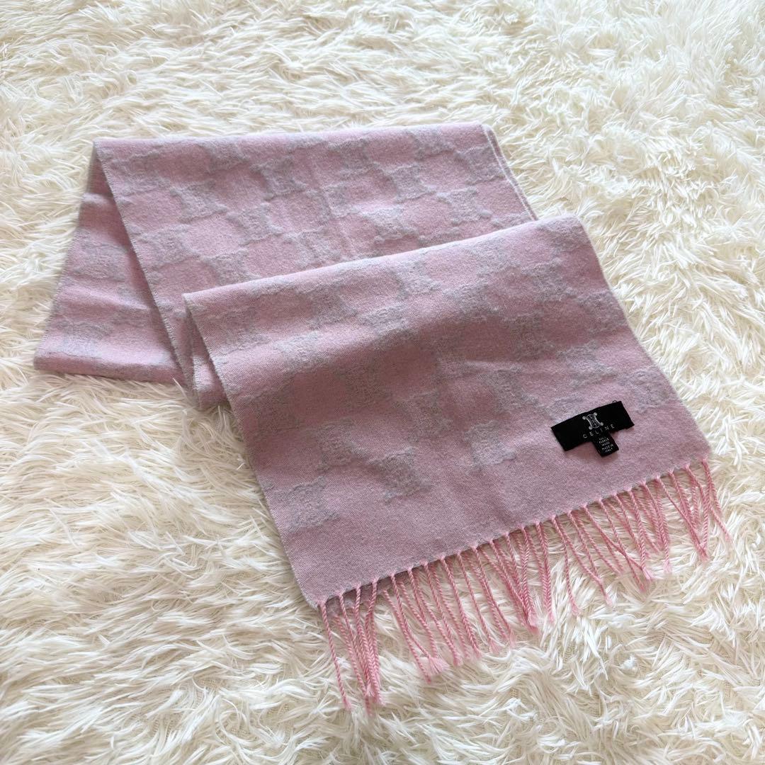 CELINE セリーヌ トリオンフ マフラー ピンク グレー