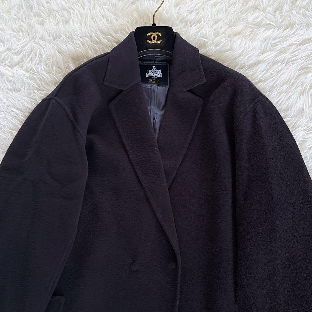 【スローブイエナ】HAMILTONダブルフェイスウールロングコート ネイビー F