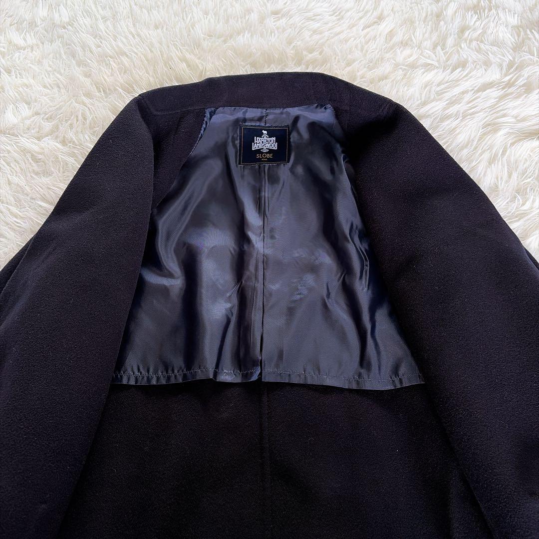 【スローブイエナ】HAMILTONダブルフェイスウールロングコート ネイビー F